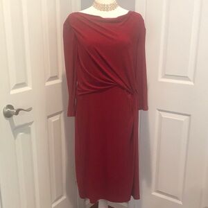 Deep Red Ralph Lauren 3/4 sleeve dress with knot detail